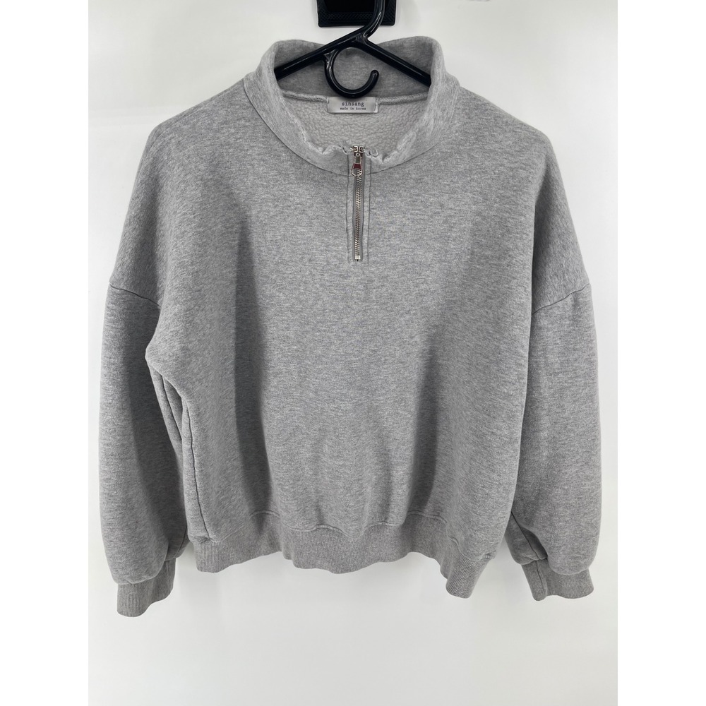 Sinsang Quarter Zip Sweatshirt Women OS Gray Excellent Fleece Lined Cropped